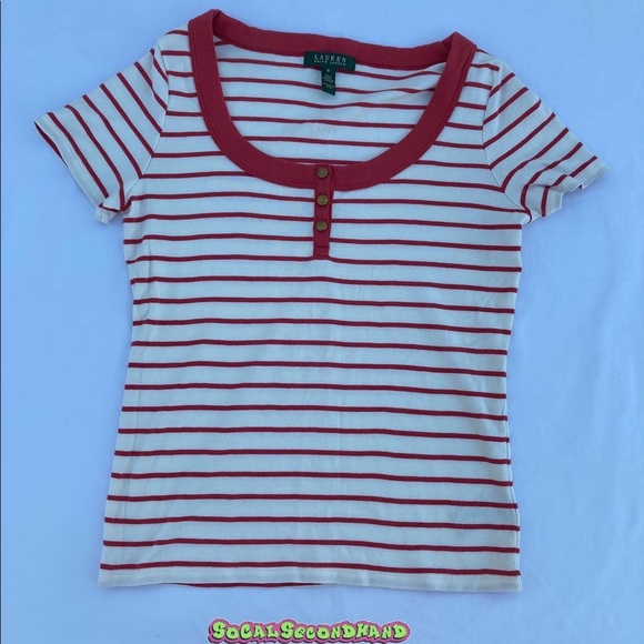 Lauren Ralph Lauren Tops - Lauren Ralph Lauren Womens Medium low cut 1/2 button down shirt.red